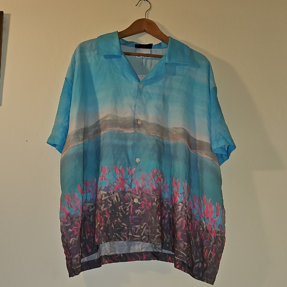 Original Use Woven Resort Blue Beachy Shirt Sz XXL
